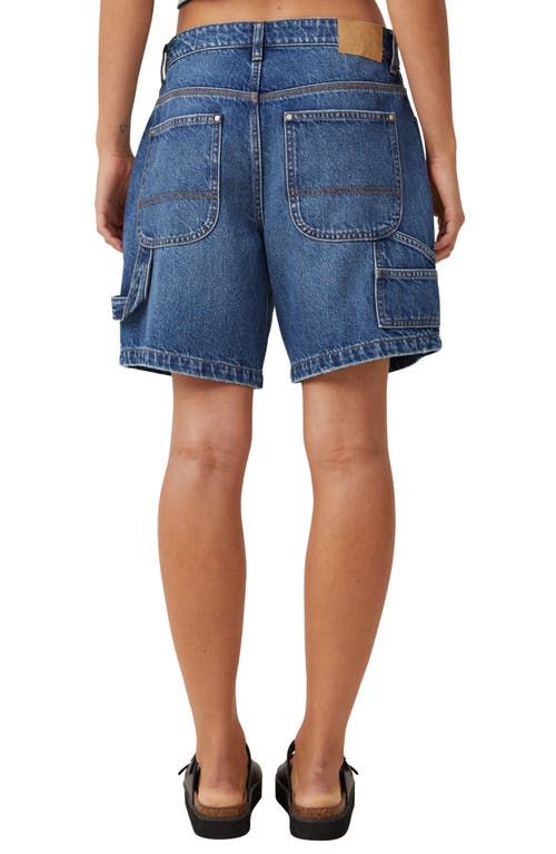 Shop Cotton On Relaxed Denim Carpenter Shorts In Lunar Blue/brown