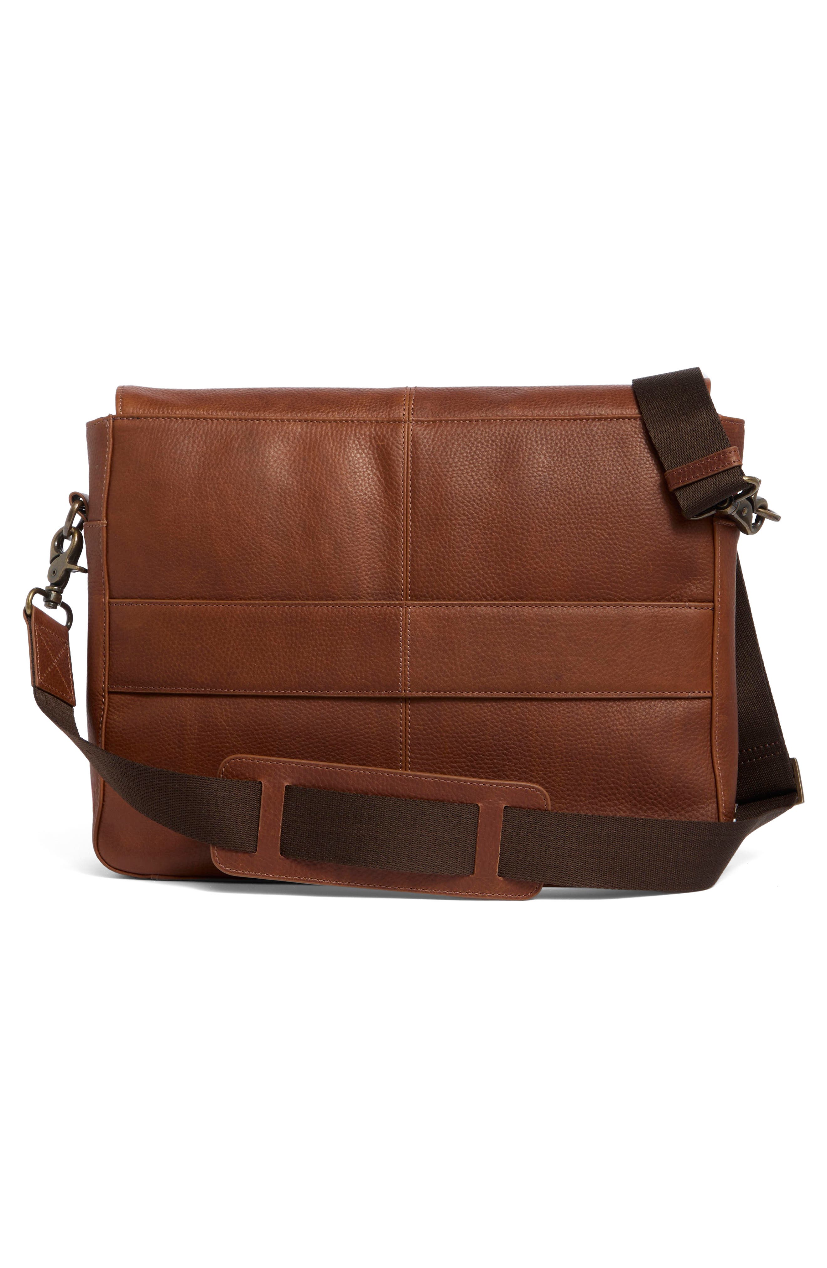 Johnston & Murphy Pebbled Leather Messenger Bag, Alternate, color, Tan