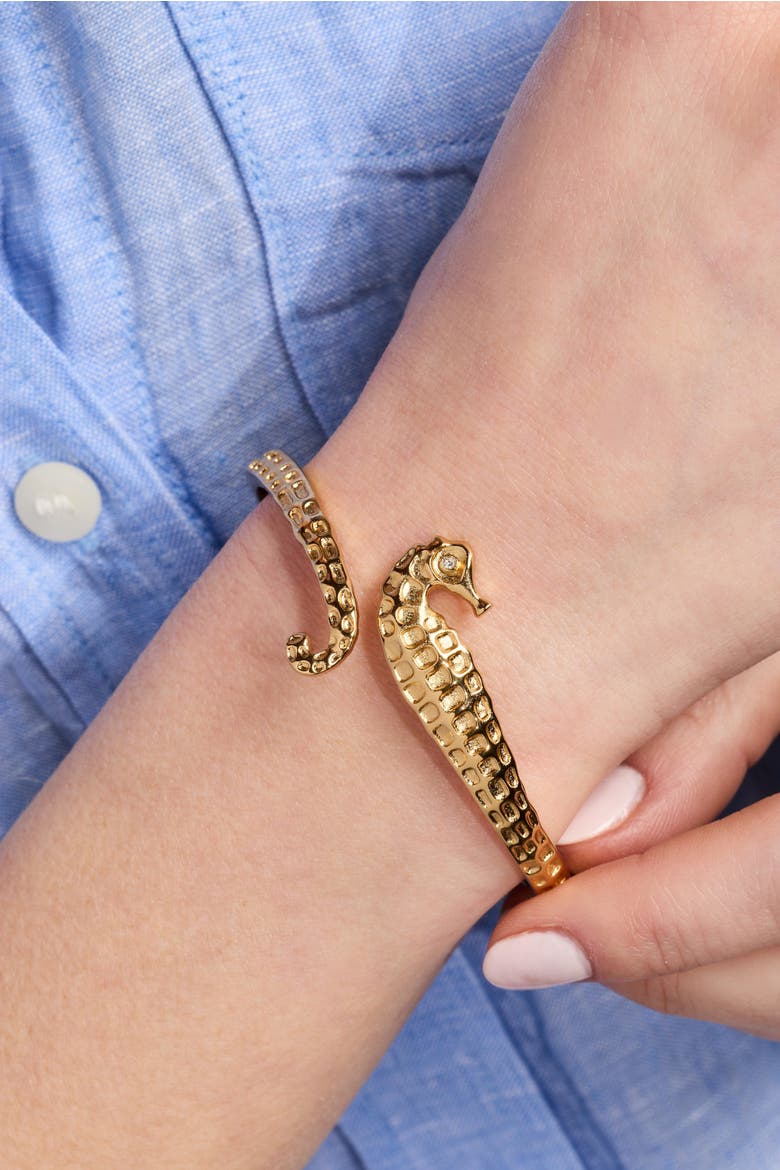 Seahorse Bypass Cuff, Alternate, color, Gold