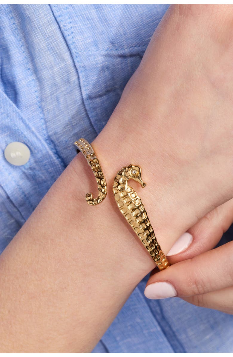 Alex and Ani Seahorse Bypass Cuff, Alternate, color, Gold