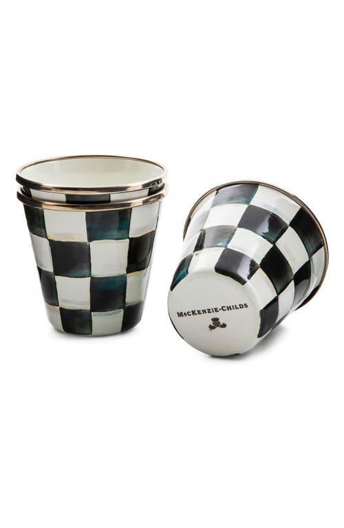 Mackenzie-childs Mackenzie Childs Courtly Check® Set Of 3 Enamel Herb Pots In Black