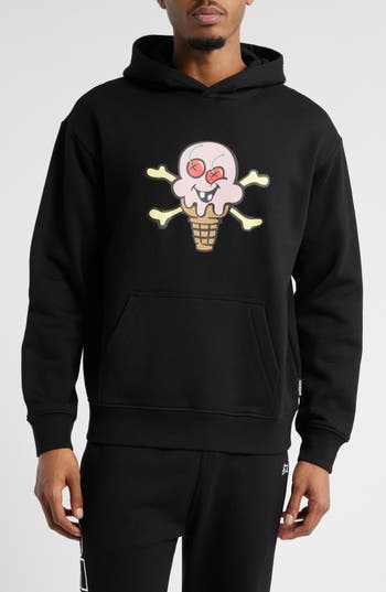 Icecream Cones And Bones Cotton Hoodie In Black