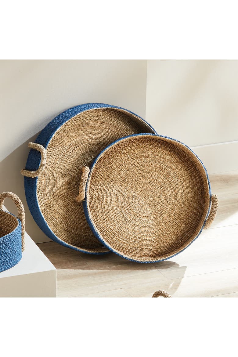 Tiana Seagrass Round Decorative Baskets Set of 2, Alternate, color, Blue