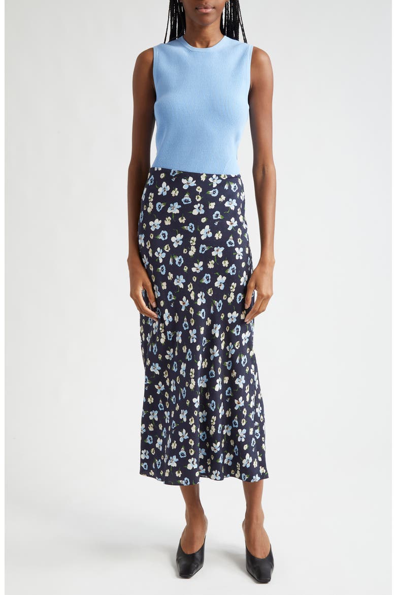 Clover Floral Silk Blend Skirt, Alternate, color, NAVY MULTI