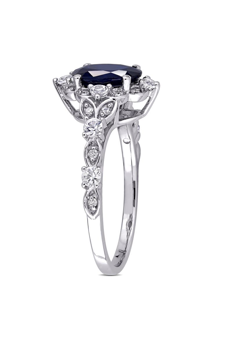 Gemstone & Diamond Oval Vintage Ring 10k, Alternate, color, Sapphire/White Gold