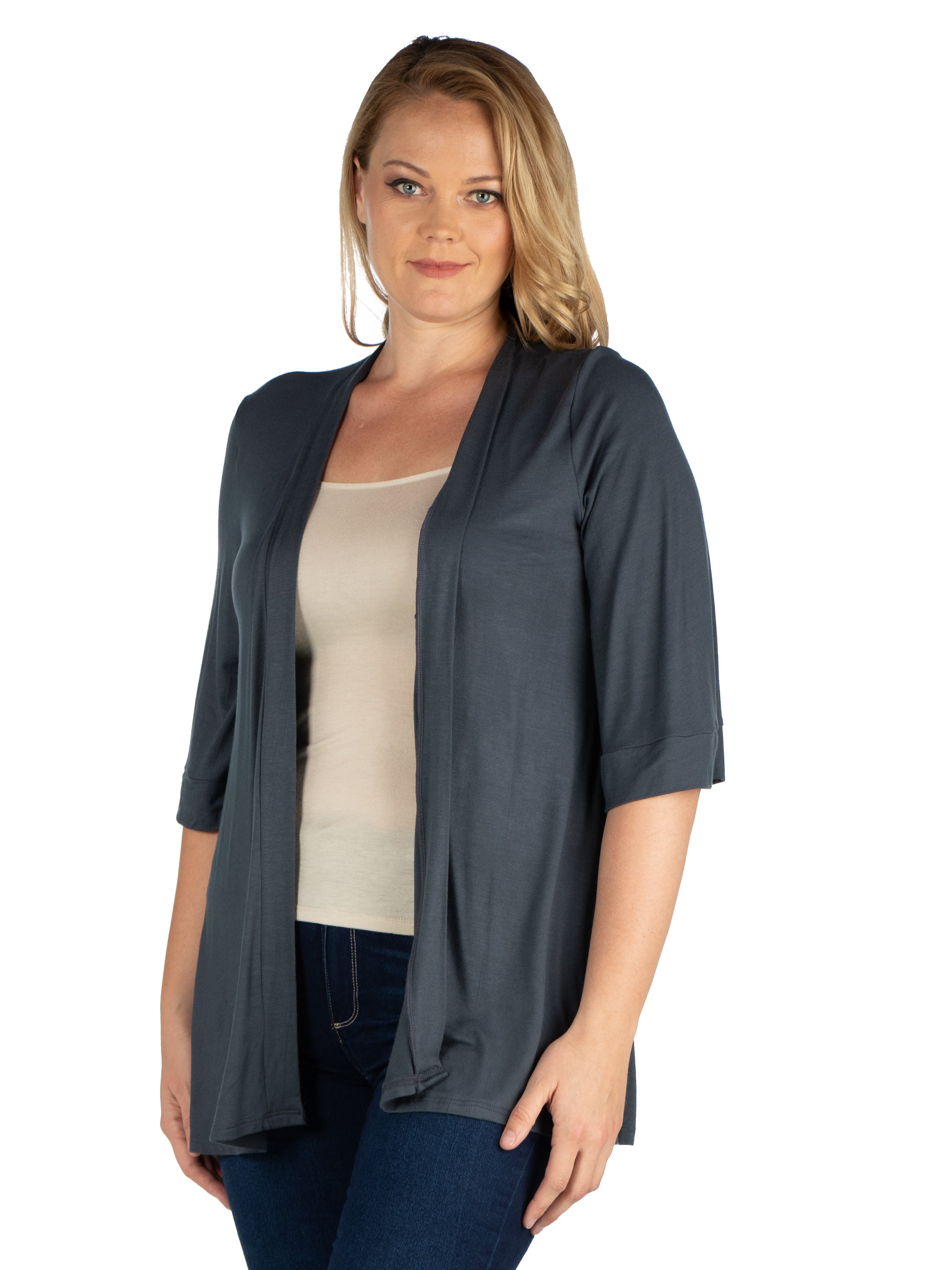 Elbow Length Sleeve Open Front Cardigan - image 4