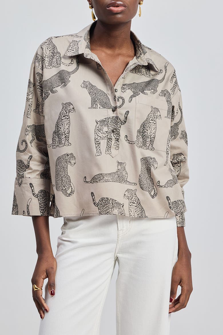 Oversized Cropped Button-Down Shirt, Main, color, Grey