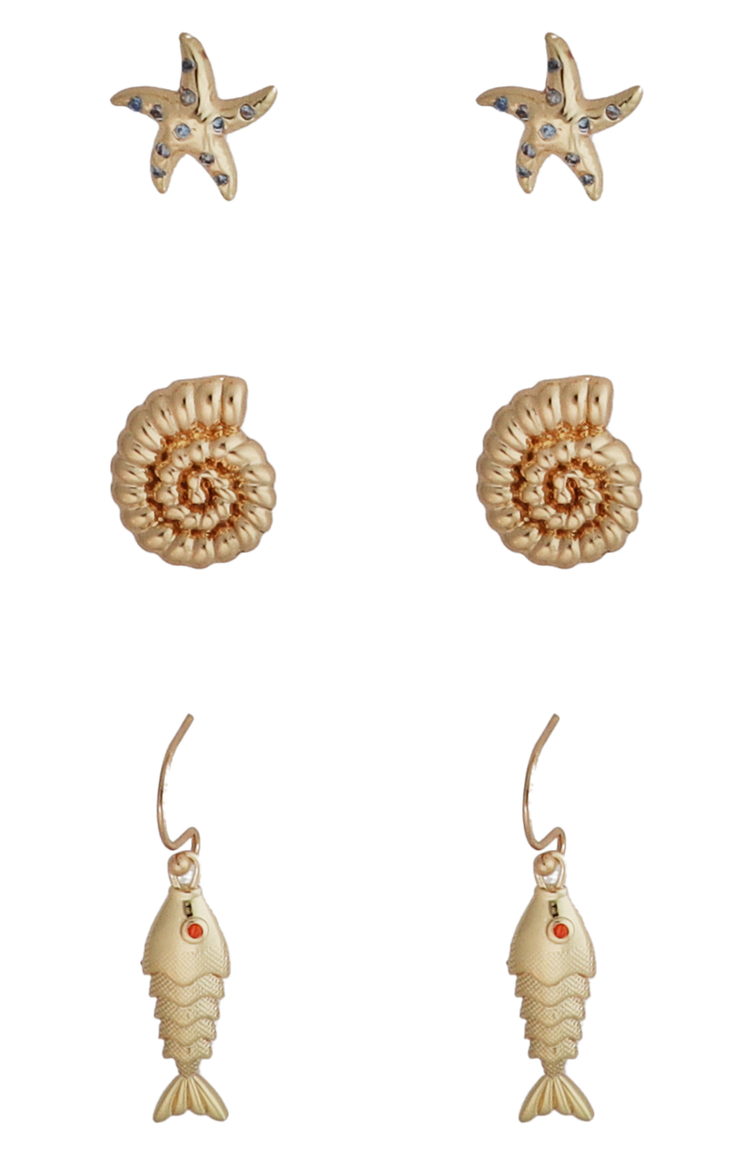 Panacea Sea Life Set of 3 Assorted Earrings