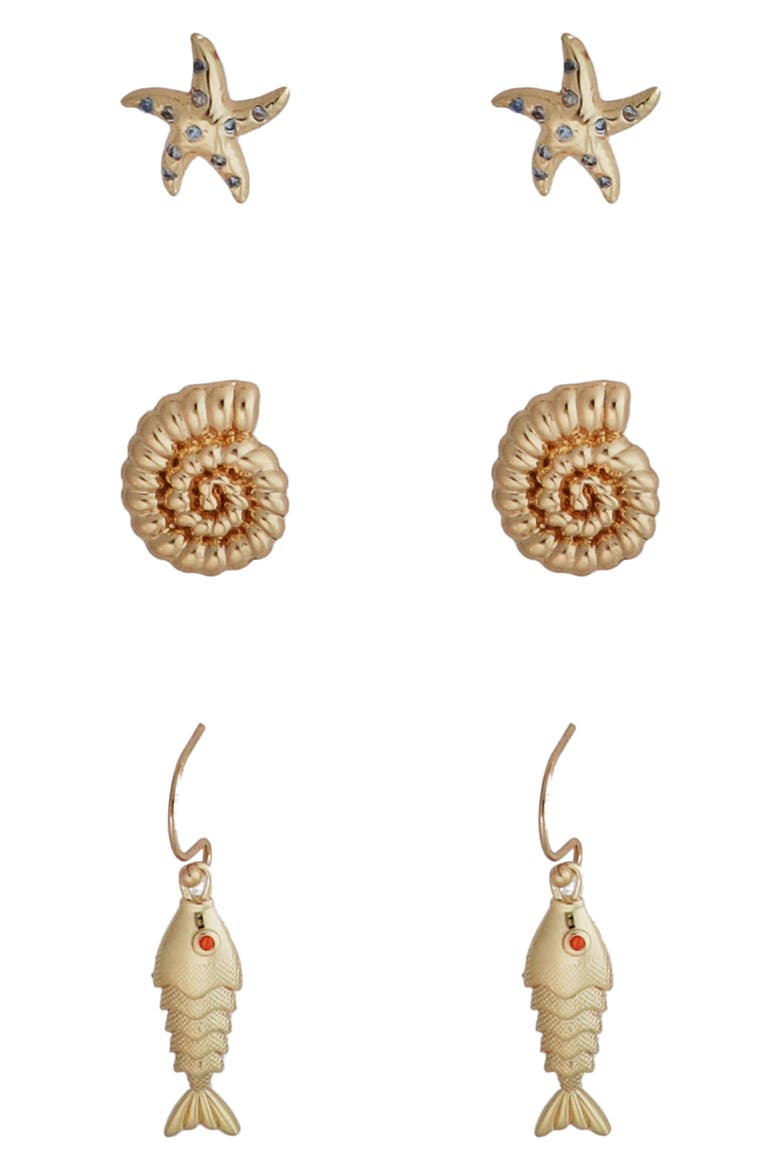 Sea Life Set of 3 Assorted Earrings, Main, color, GOLD