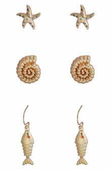 Panacea Sea Life Set of 3 Assorted Earrings