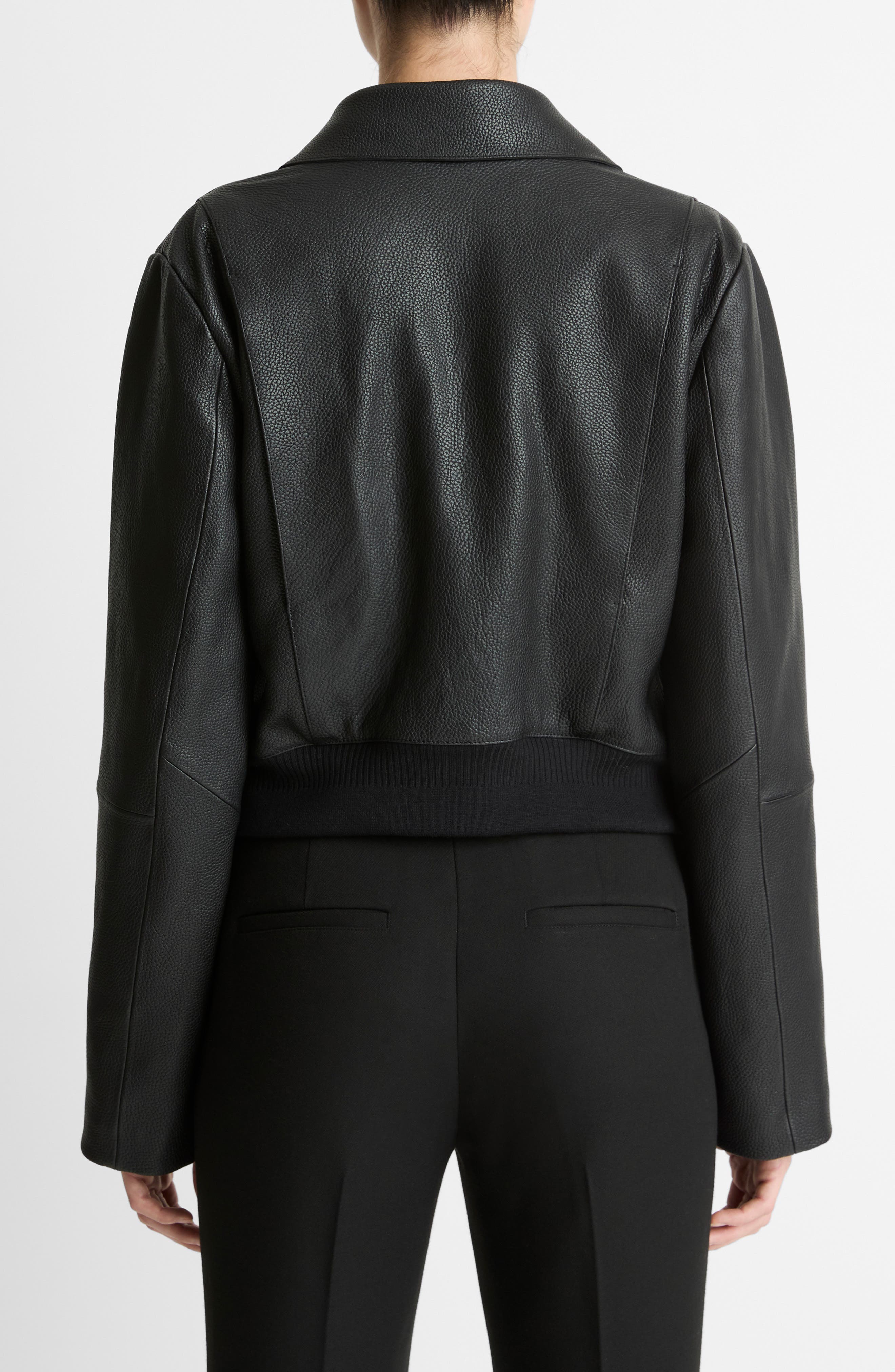 Shrunken Leather Jacket with Genuine Shearling Collar - image 2
