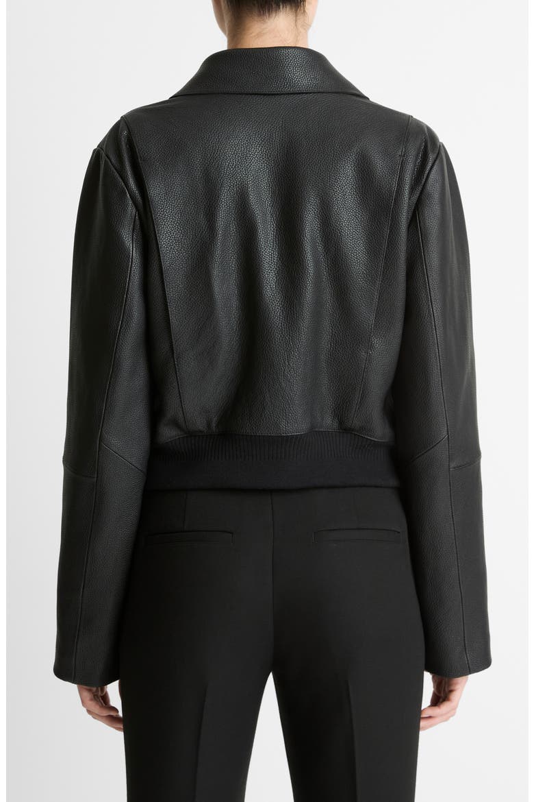 Shrunken Leather Jacket with Genuine Shearling Collar, Alternate, color, BLACK