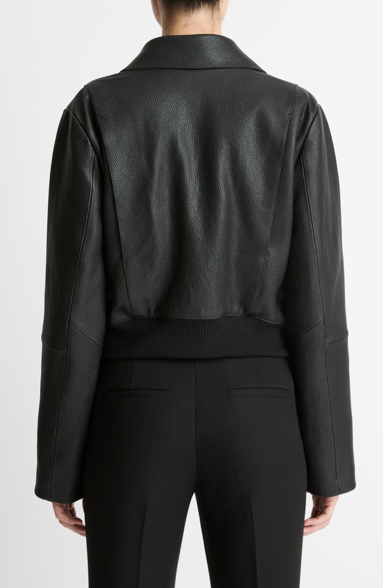 Vince Shrunken Leather Jacket with Genuine Shearling Collar, Alternate, color, Black