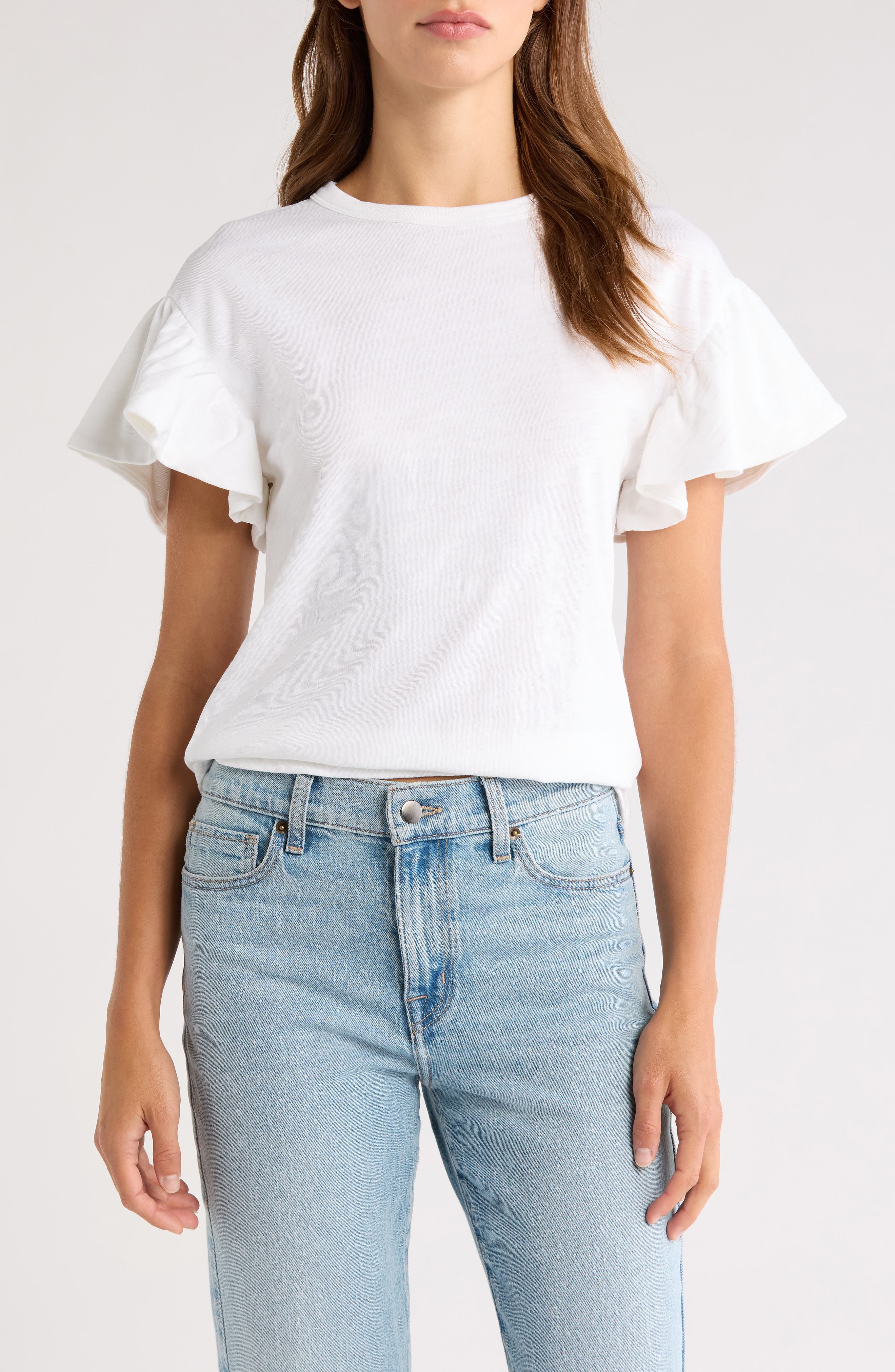 Nation LTD Camille Ruffle Sleeve Cotton T-Shirt