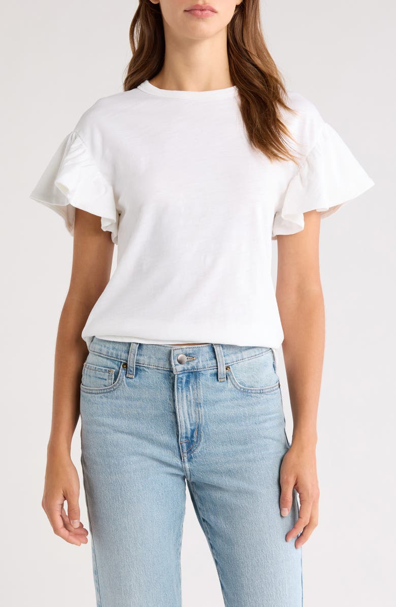 Nation LTD Camille Ruffle Sleeve Cotton T-Shirt, Main, color, Optic White