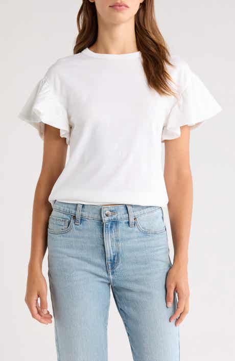 Nation LTD Camille Ruffle Sleeve Cotton T-Shirt