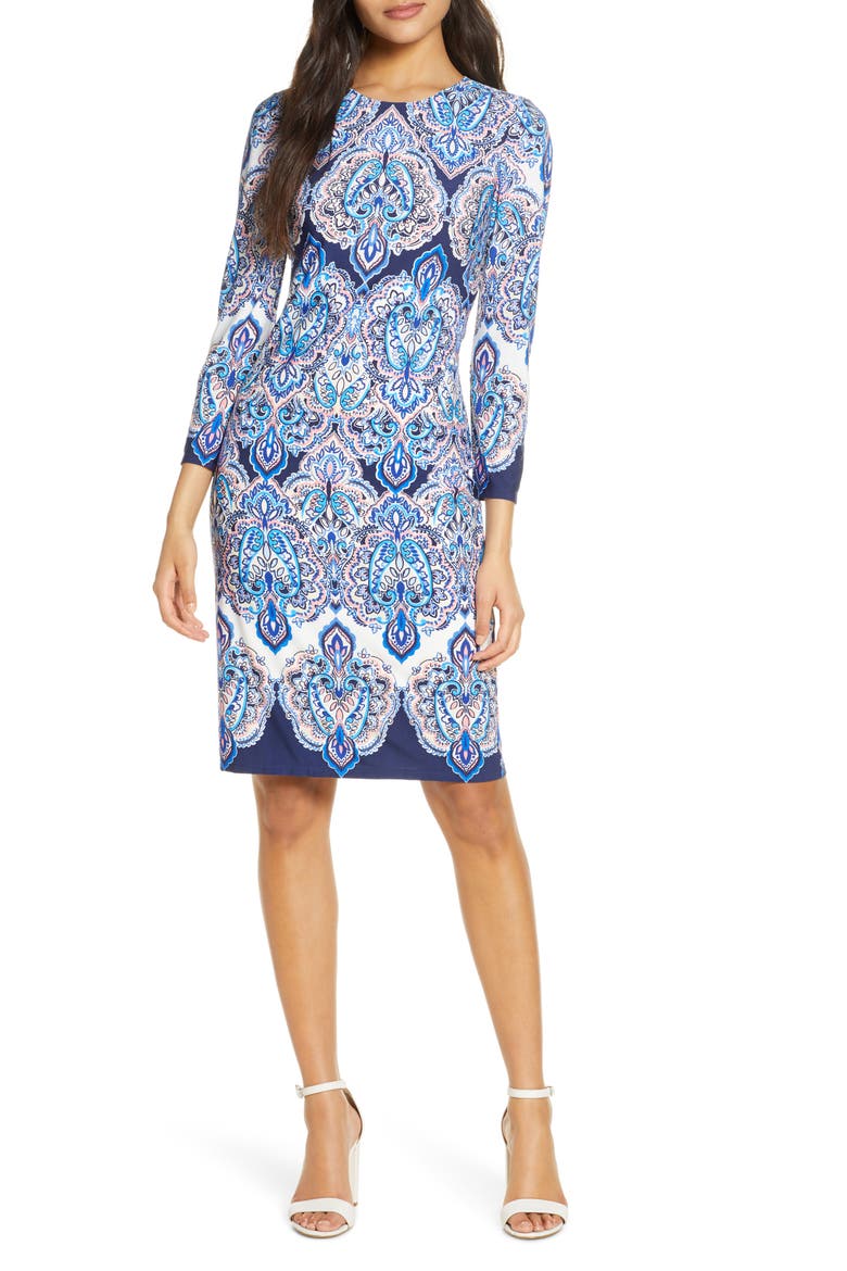 Paisley Print Long Sleeve Dress, Main, color, BLUE