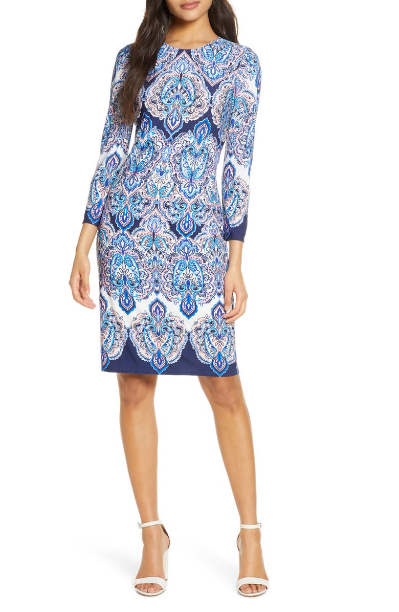 Eliza J Paisley Print Long Sleeve Dress, Main, color, 