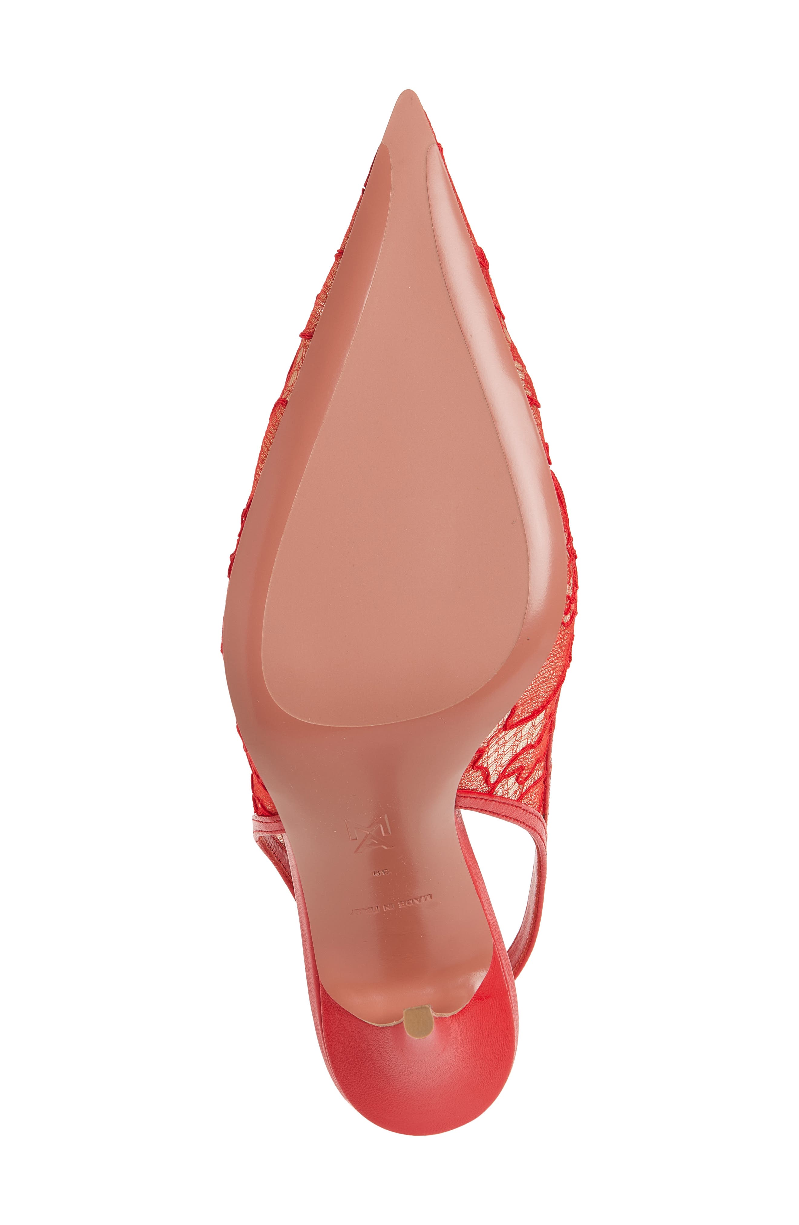 Amina Muaddi Anok Lace Pointed Toe Slingback Pump, Alternate, color, Red
