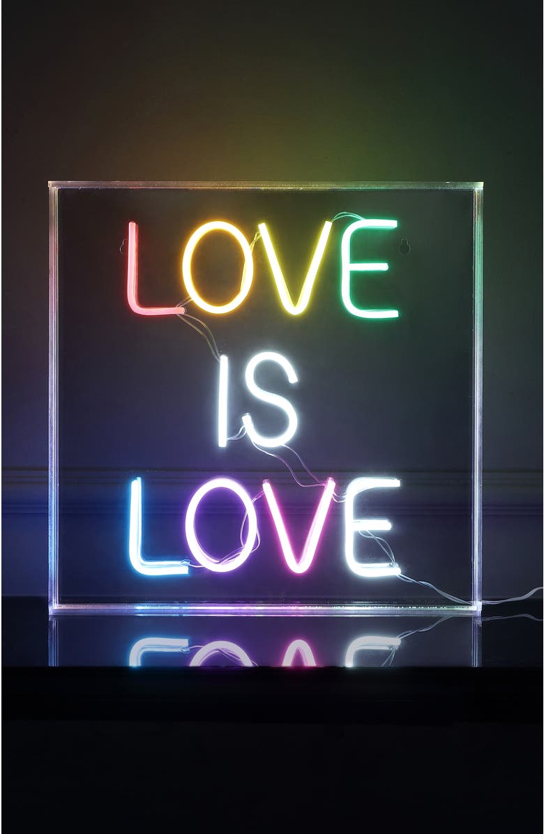 JONATHAN Y Love Square Contemporary Glam Acrylic Box USB Operated LED Neon Light, Alternate, color, Yellow/White/Pink