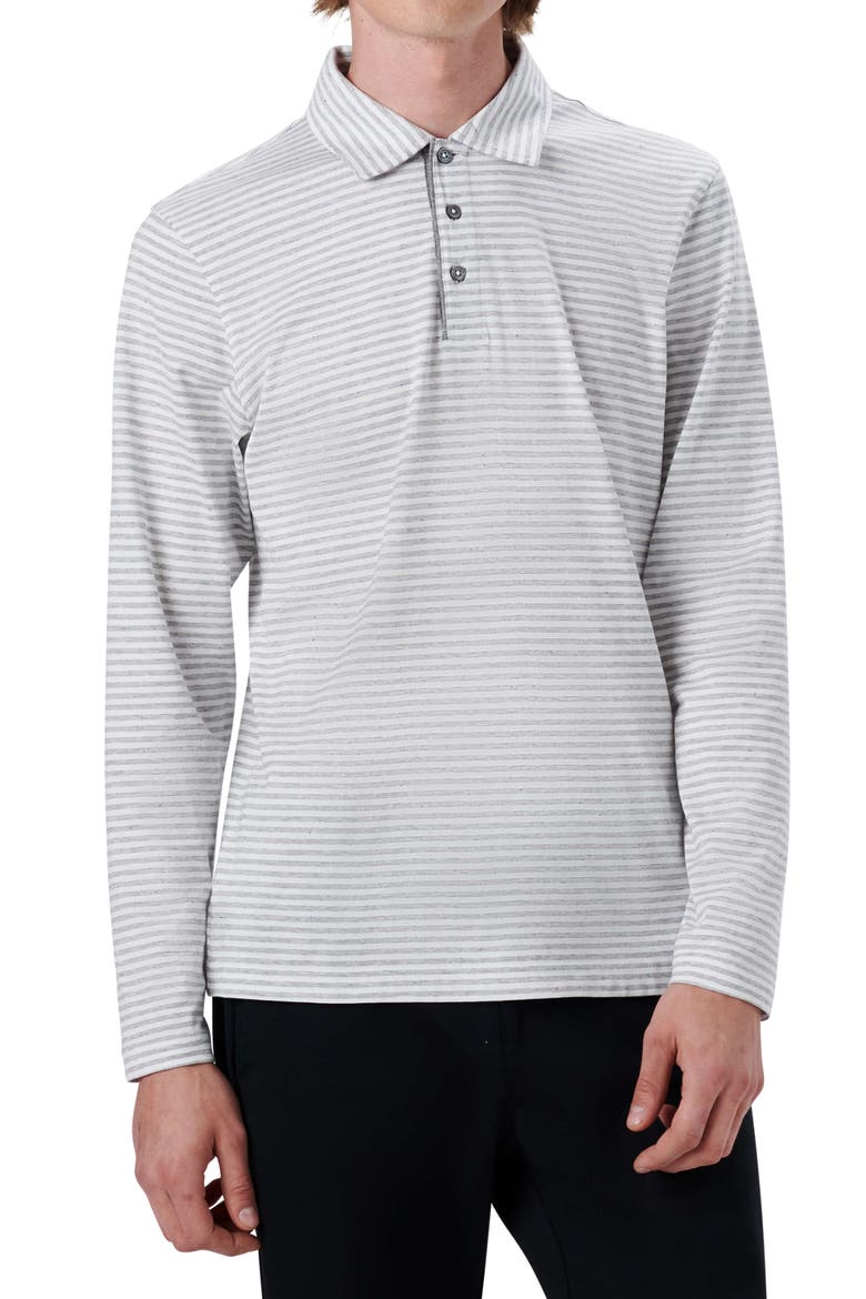 Stripe Cotton Long Sleeve Polo, Main, color, WHITE