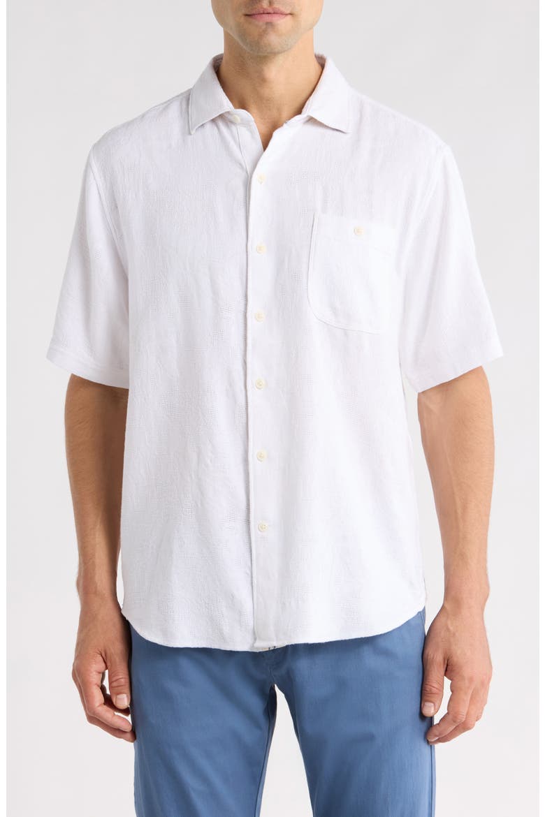 Breeze Island Short Sleeve Cotton Jacquard Button-Up Shirt, Main, color, WHITE