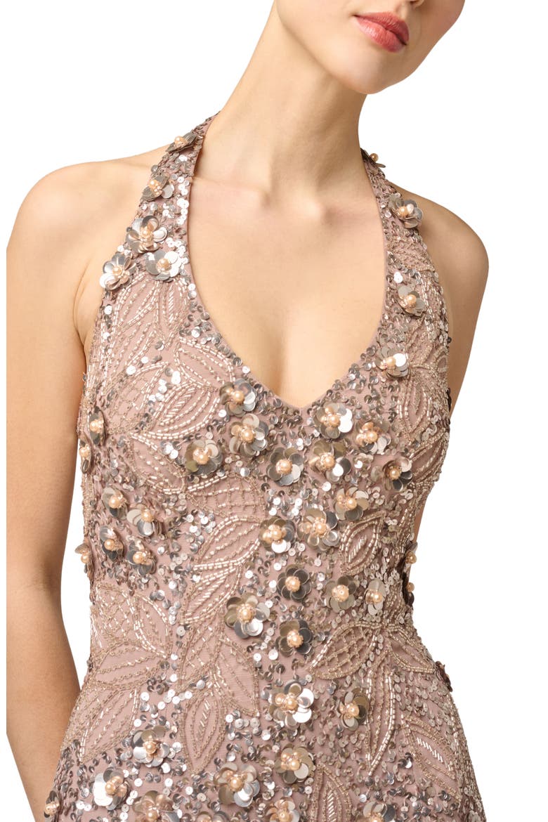 Sequin & Floral Halter Neck Sheath Gown, Alternate, color, SMOKEY MAUVE