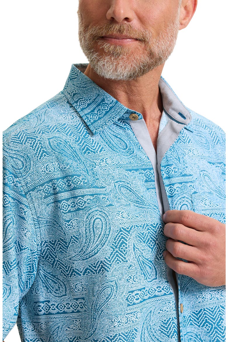 Coastal Ease Azul Falls Bandana Print IslandZone® Short Sleeve Button-Up Shirt, Alternate, color, SAXONY BLUE