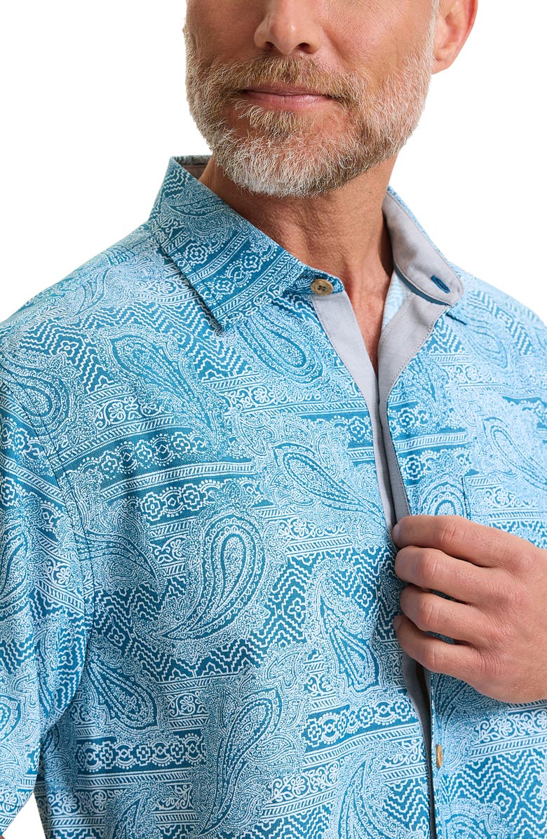 Tommy Bahama Coastal Ease Azul Falls Bandana Print IslandZone<sup>®</sup> Short Sleeve Button-Up Shirt, Alternate, color, Saxony Blue