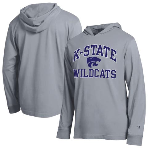 Men's Champion Heather Gray Kansas State Wildcats High Motor All-Star Long Sleeve Hooded T-Shirt