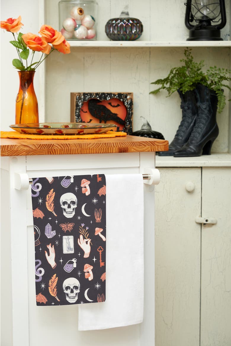 Spooky Magic Halloween Kitchen Towel, Alternate, color, Orange