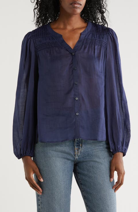 Palm Breeze Pintuck Button-Up Shirt