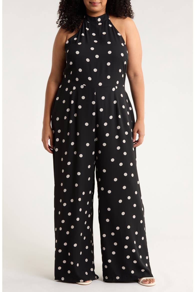 Kaline Polka Dot After Hours Halter Jumpsuit, Main, color, IVORY-BLACK-DOT