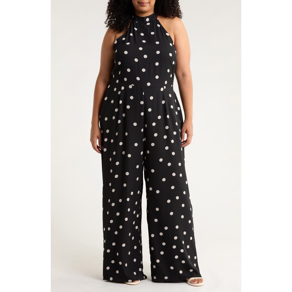 Sugarlips Kaline Polka Dot After Hours Halter Jumpsuit In Black