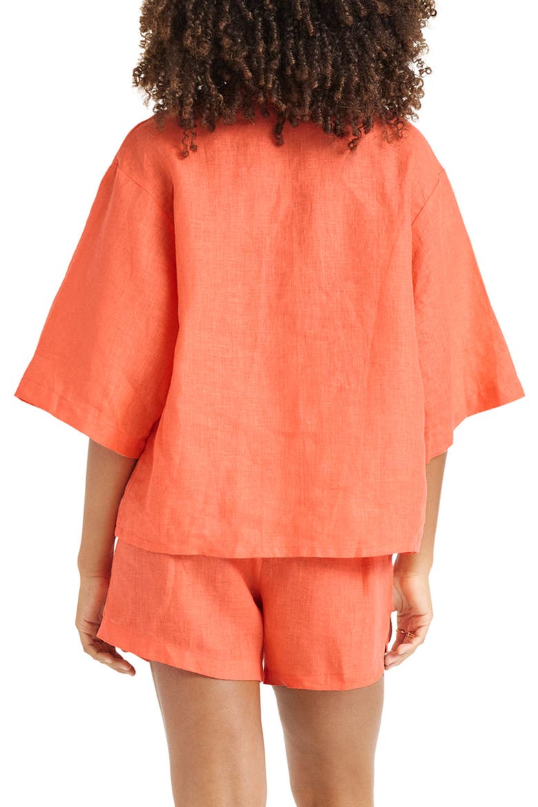 Rowan Resort Linen Cover-Up Shirt, Alternate, color, CORAL