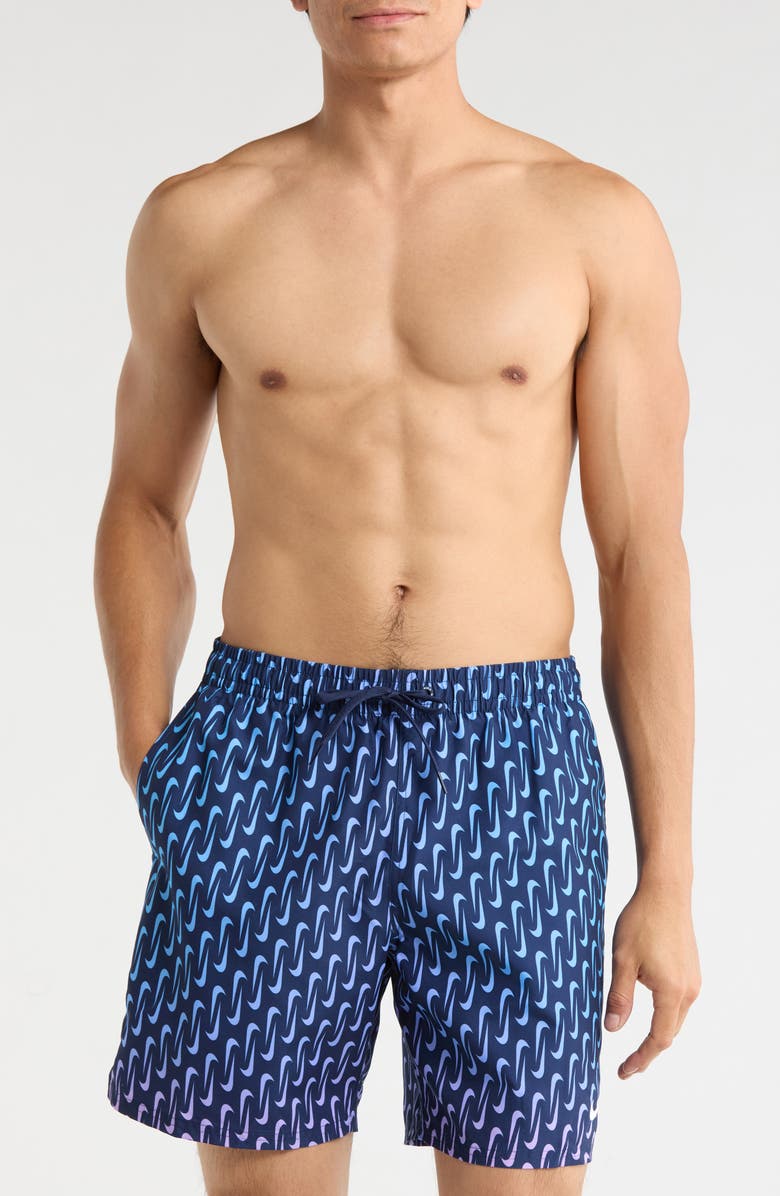 Nike 7-Inch Breaker Swoosh Swim Shorts, Main, color, Midnight Navy