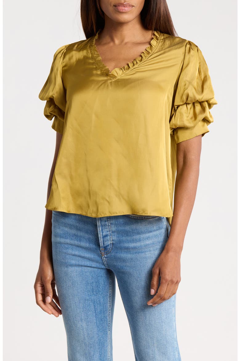 Ruffle V-Neck Blouse, Main, color, CITRINE