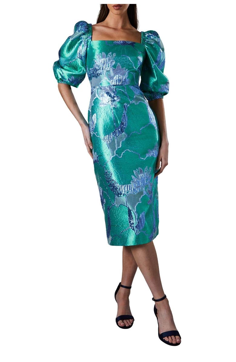 Coast Bubble Sleeve Jacquard Dress, Alternate, color, Green