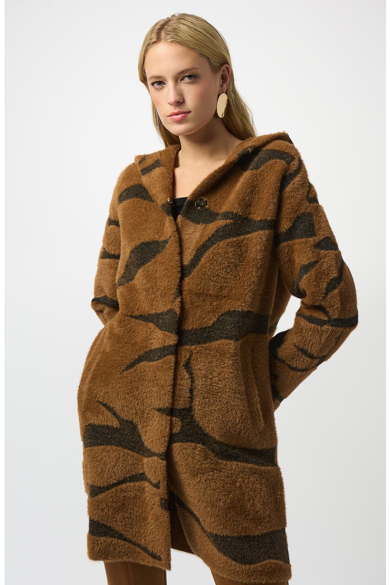 Tiger Print Feather Yarn Jacket, Alternate, color, BROWN/ BLACK