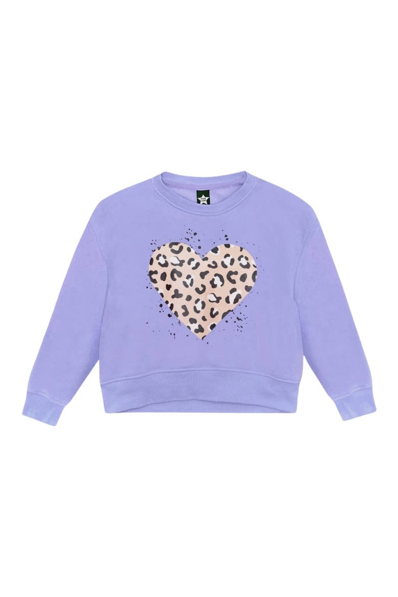 Kids' Cloud Soft Cheetah Heart Graphic Sweatshirt, Main, color, VINTAGE IRIS LEOPARD HEART
