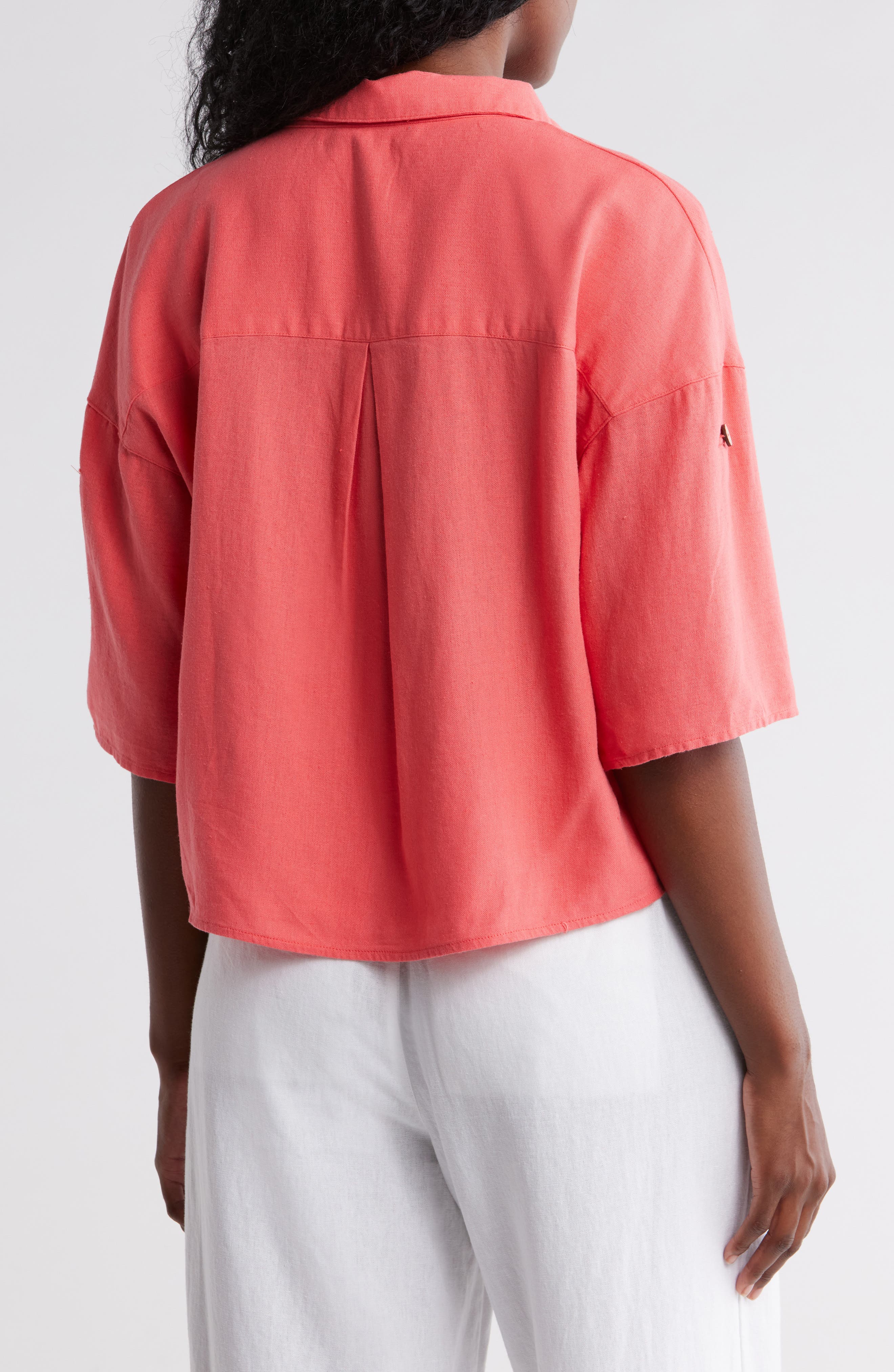 Boxy Short Sleeve Crop Button-Up Shirt - image 4