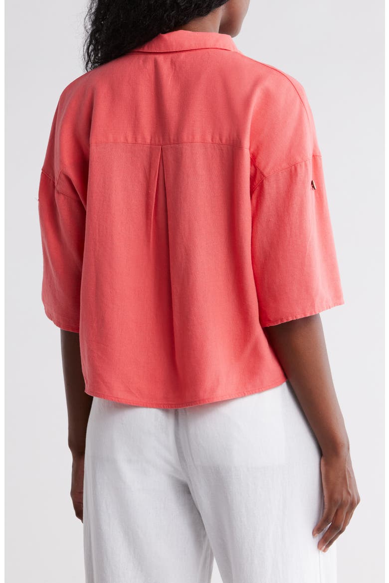 Boxy Short Sleeve Crop Button-Up Shirt, Alternate, color, CORAL