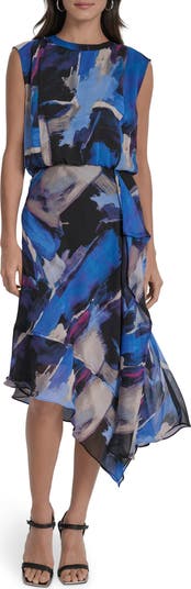 dkny asymmetrical dress DKNY Asymmetric-Neck Short-Sleeve Dress MSRP $139 main image 1