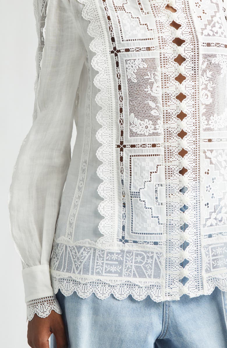 Zimmermann Aster Embroidered Lace & Eyelet Shirt, Alternate, color, Ivory