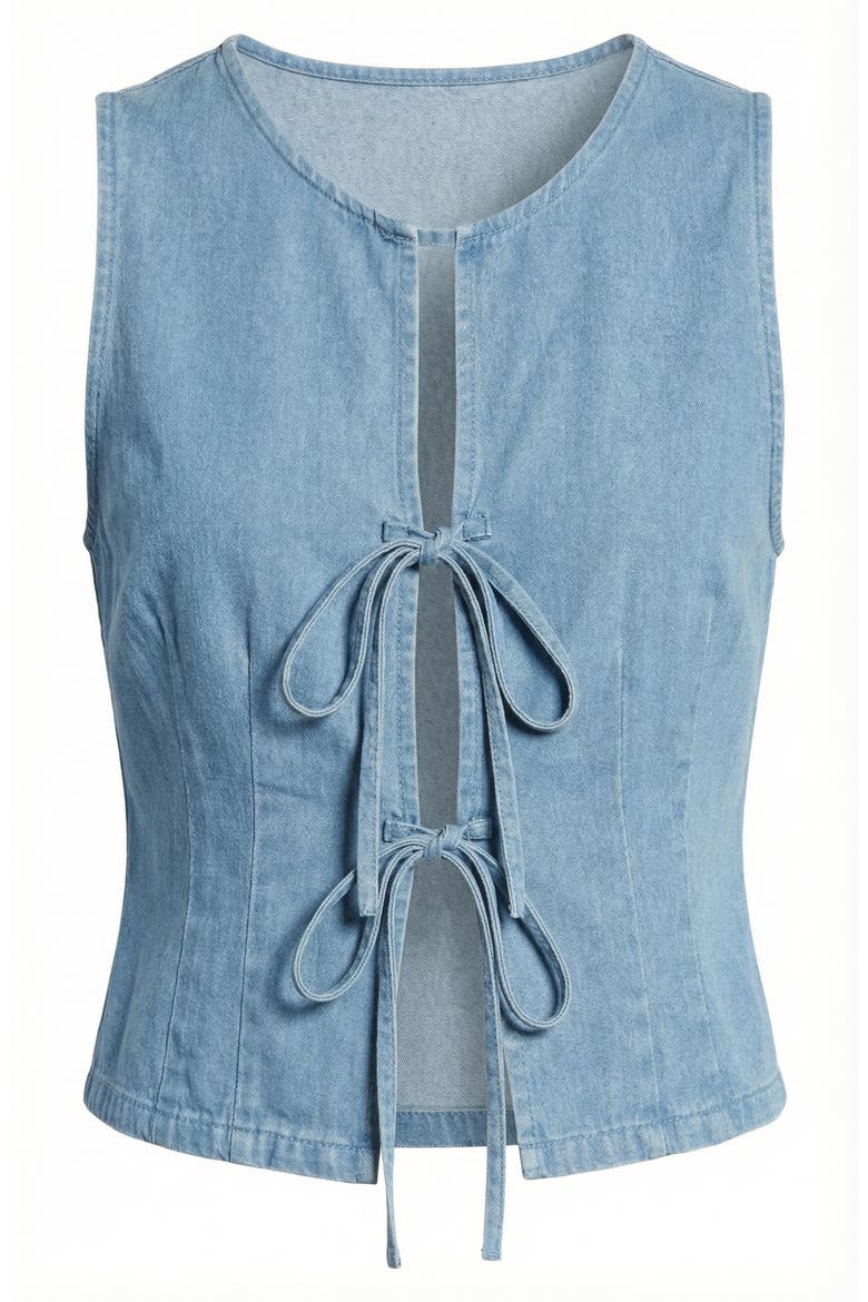 Sleeveless Denim Vest Top with Tie Front Closure, Alternate, color, Light Blue