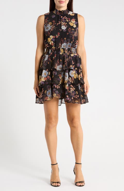Floral Smocked Waist Tiered Minidress