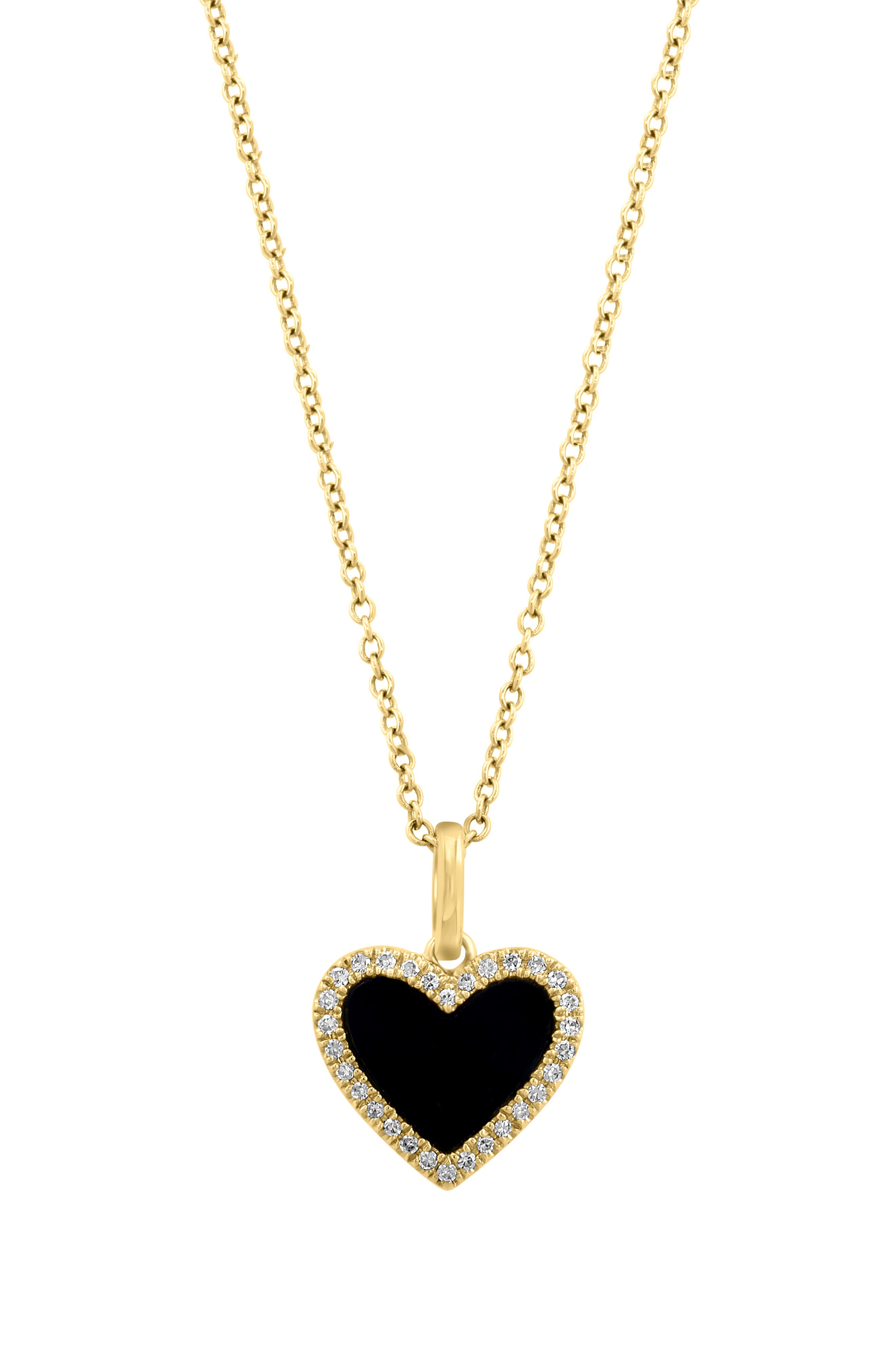 EFFY Onyx & Diamond Heart Pendant Necklace