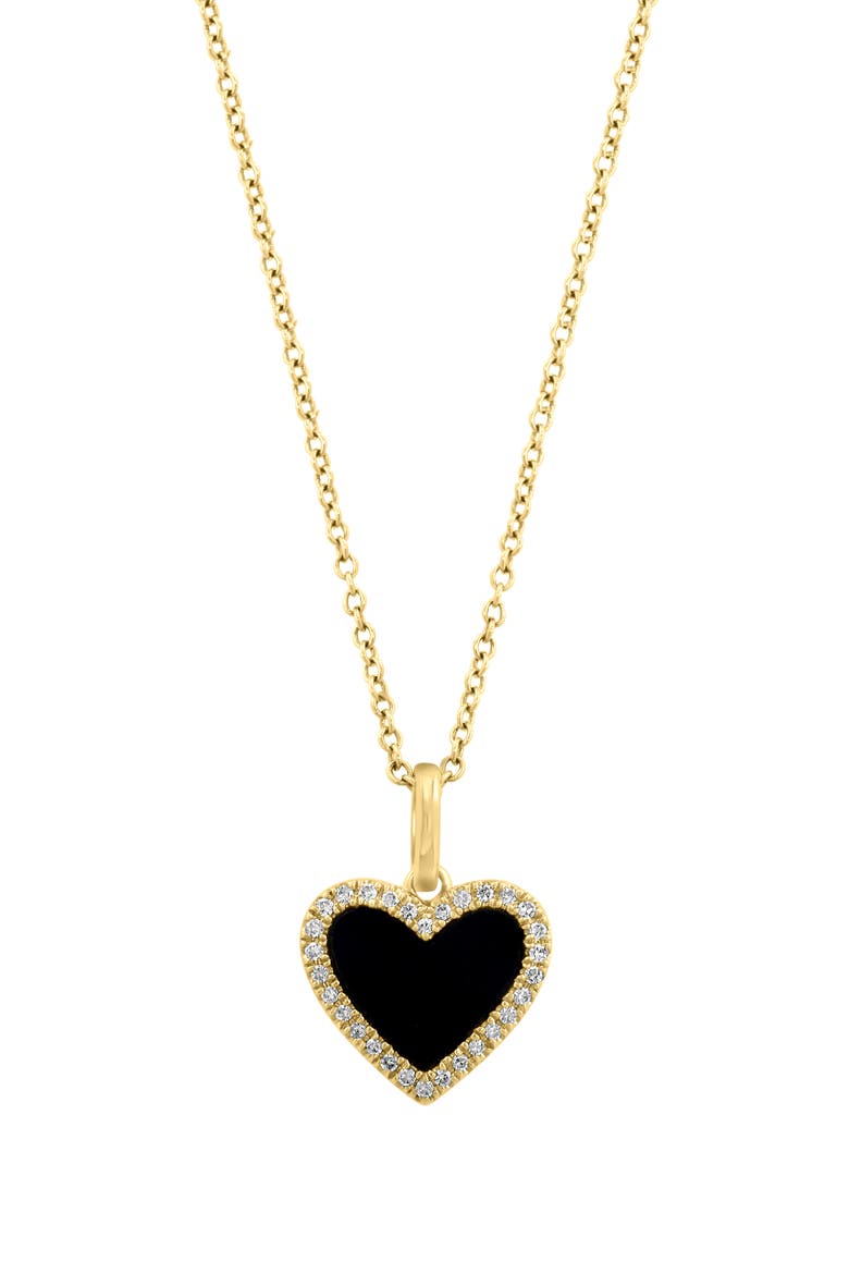 Onyx & Diamond Heart Pendant Necklace, Main, color, BLACK