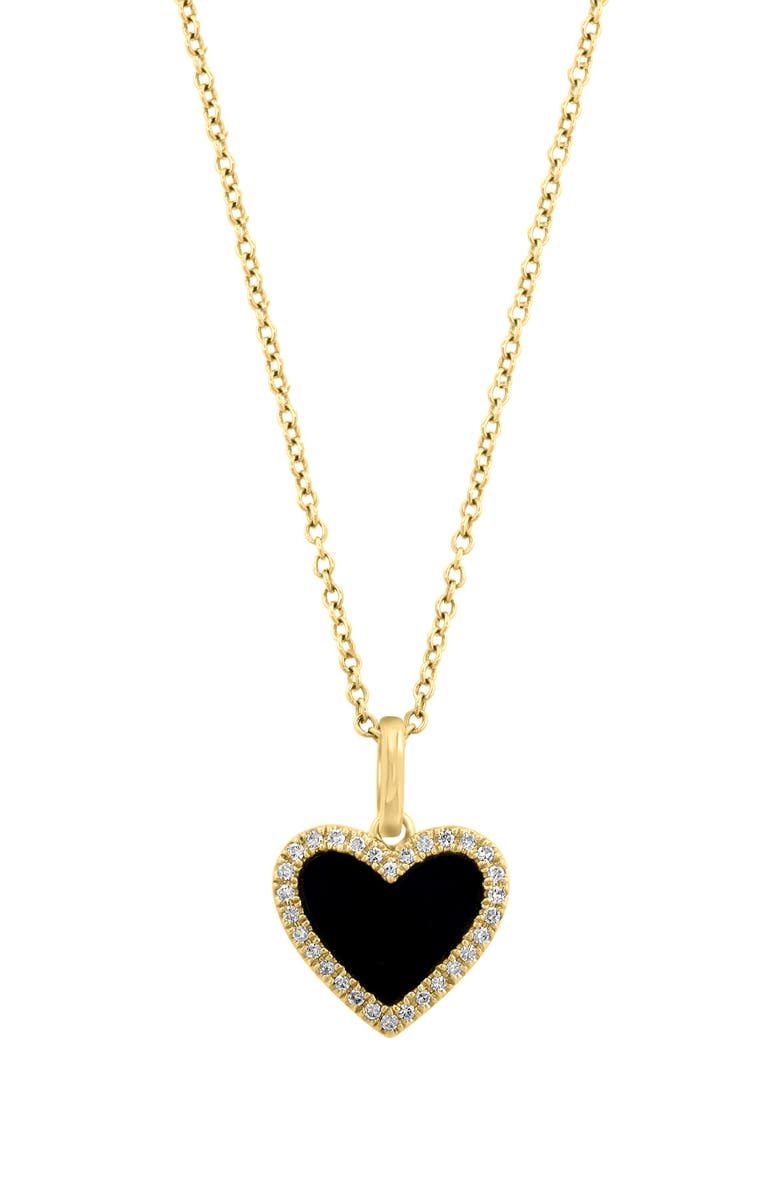 EFFY Onyx & Diamond Heart Pendant Necklace, Main, color, Black