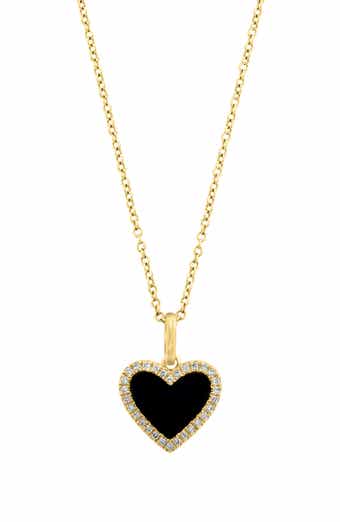 Onyx & Diamond Heart Pendant Necklace